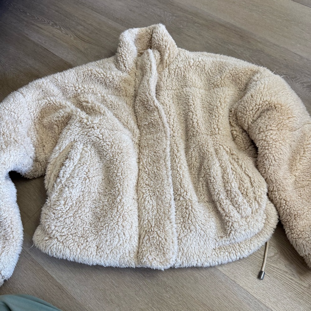 Free People Cream Teddy Sherpa Zip-Up Jacket